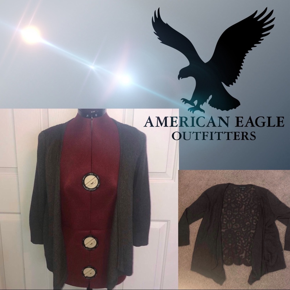 American Eagle Grey Lace Back Cardigan